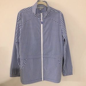 T By Talbots Blue & White Plaid Long Sleeve Jacket